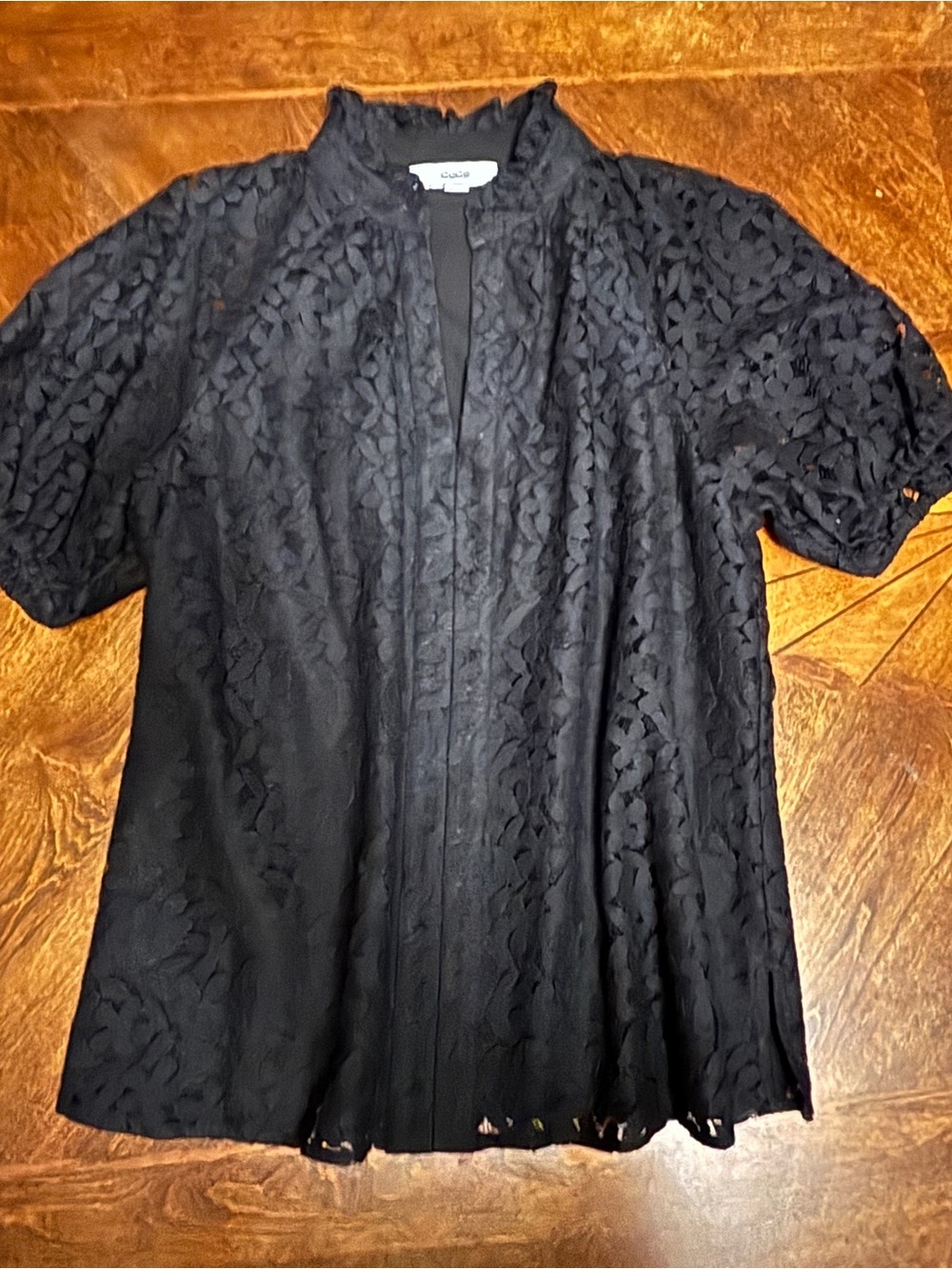 CeCe Black Lace Short-Sleeve Medium Blouse